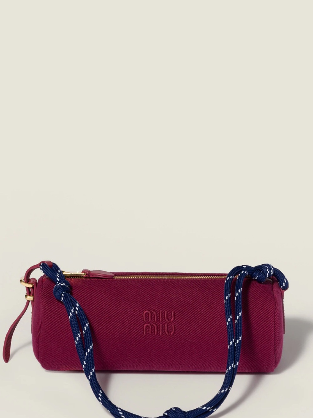 Miu Miu Burgundy Canvas Mini Shoulder Bag with Navy Rope Strap